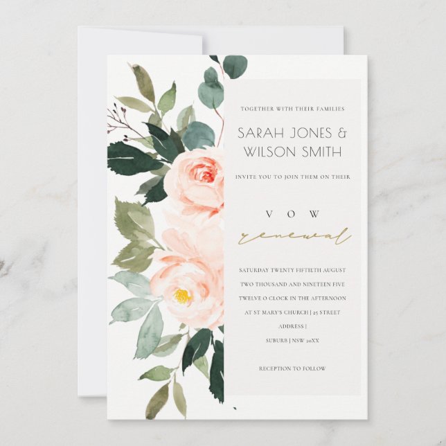 Carte De Remerciements Eucalyptus Blush Rose Pink Vow Renouvellement Invi (Devant)