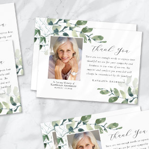 Carte De Remerciements Eucalyptus Calligraphie Photo Funérailles