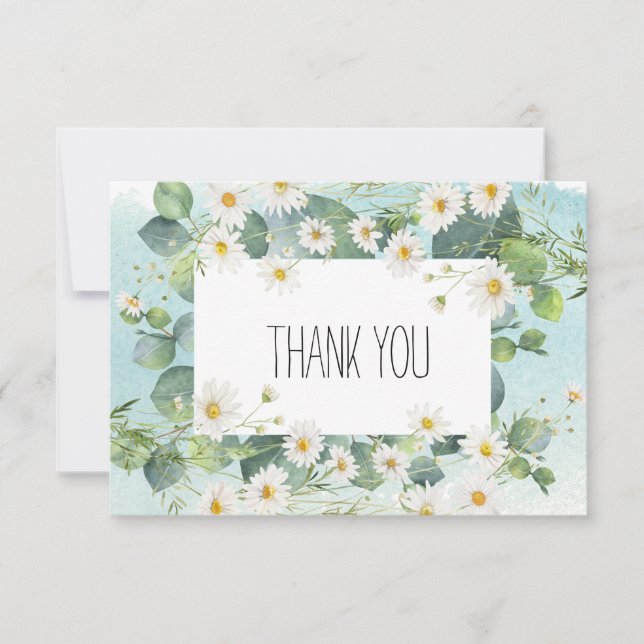 Carte de remerciements eucalyptus daisy thème bota (Devant)