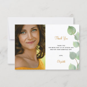 Carte De Remerciements Eucalyptus de fête d'anniversaire verdure or blanc