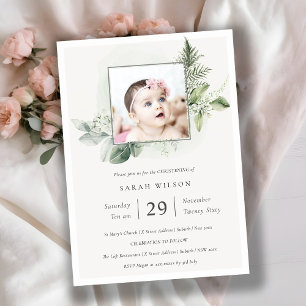 Carte De Remerciements Eucalyptus Fern Foliage Photo Christening Invitati
