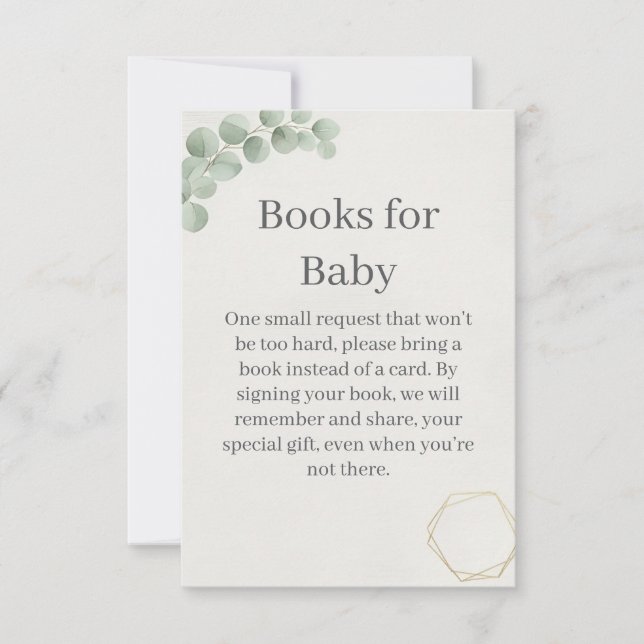 Carte De Remerciements Eucalyptus Gold Books for Baby Shower Insert Card (Devant)