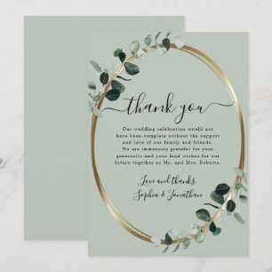 Carte De Remerciements Eucalyptus Gold Elegant Script Sage Mariage vert