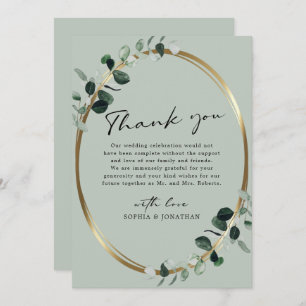 Carte De Remerciements Eucalyptus Gold Moderne Calligraphie Sage Mariage