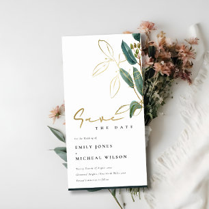 CARTE DE REMERCIEMENTS EUCALYPTUS GREEN GOLD FOLIAGE ENREGISTRER LA DATE 