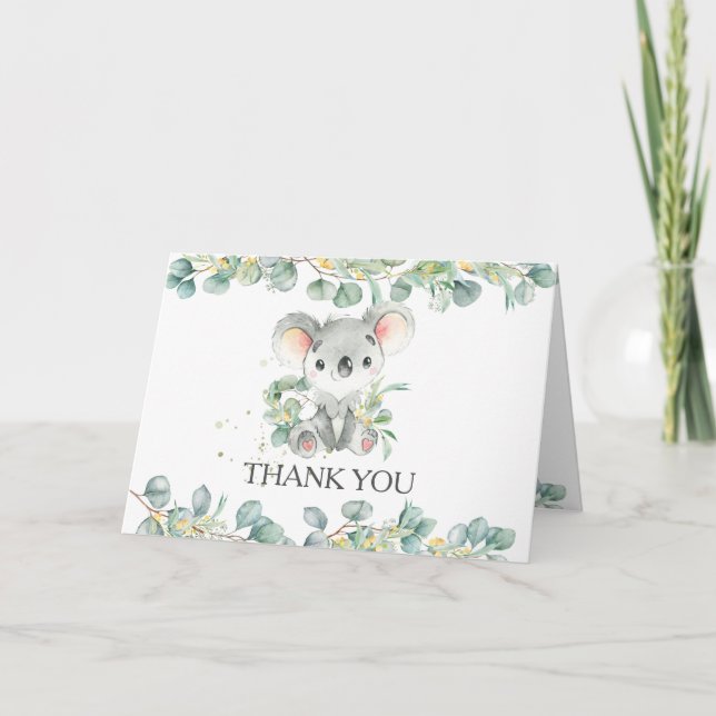 Carte De Remerciements Eucalyptus Green Koala Boy Baby shower Anniversair (Devant)