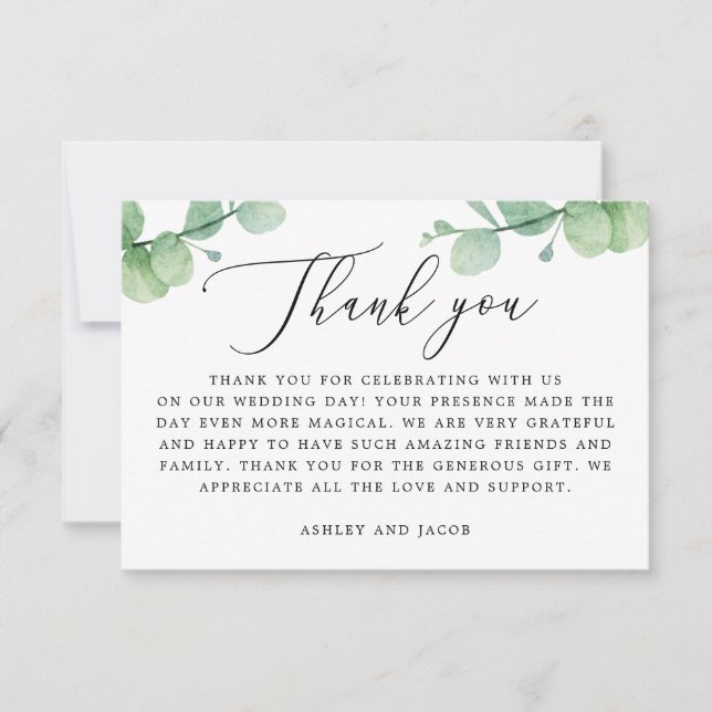 Carte De Remerciements Eucalyptus Greenery Wedding | Botanical Garden (Devant)