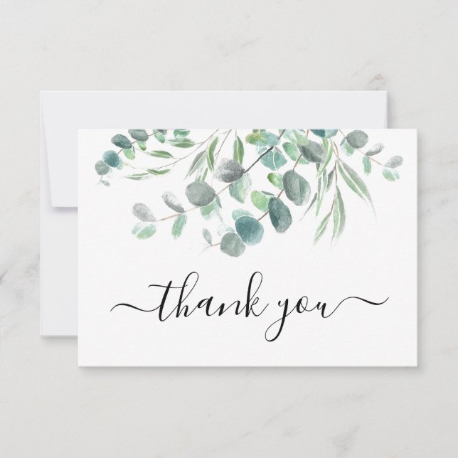 Carte De Remerciements Eucalyptus moderne Aquarelle Vert Folio Script (Devant)