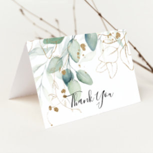 Carte De Remerciements Eucalyptus Or Calligraphie Mariage plié