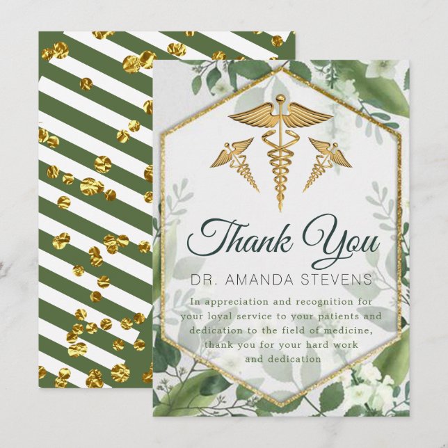 Carte De Remerciements Eucalyptus Parties scintillant Verdure Docteur Car (Devant / Derrière)