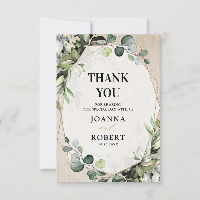Carte De Remerciements Eucalyptus Sage Verdure Mariage géométrique modern (Devant)