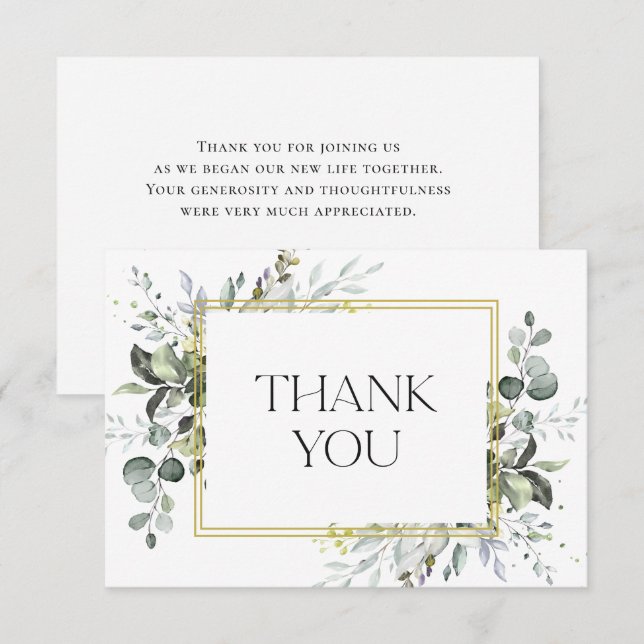 Carte De Remerciements Eucalyptus simple et élégant Aquarelle verte (Devant / Derrière)