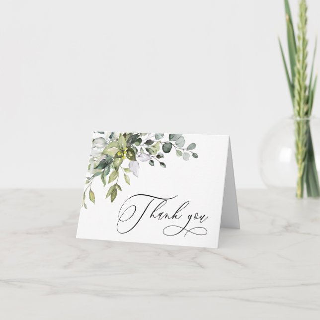 Carte De Remerciements Eucalyptus simple et élégant Aquarelle verte (Devant)