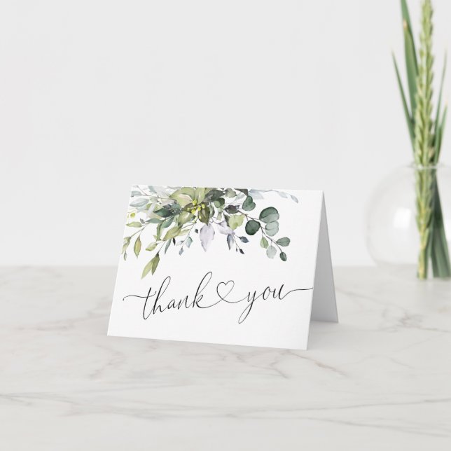 Carte De Remerciements Eucalyptus simple et élégant Aquarelle verte (Devant)