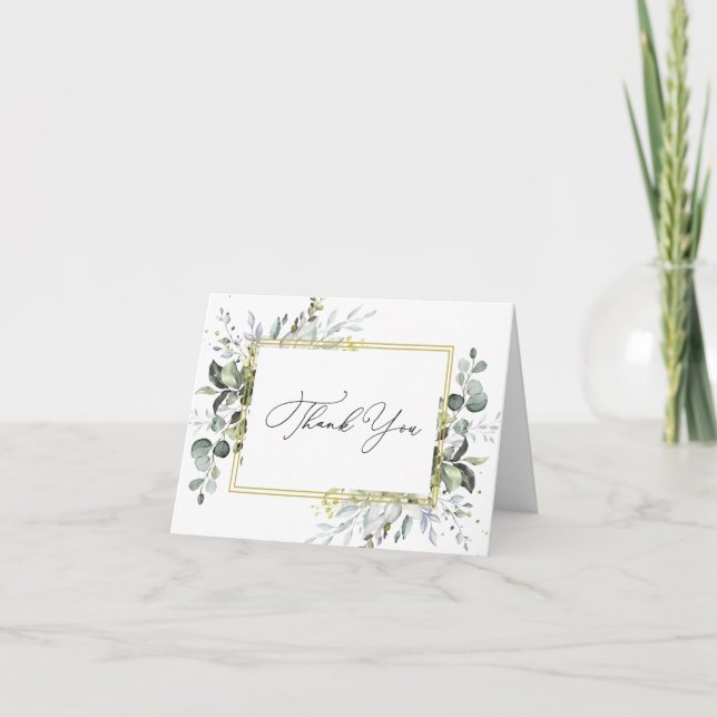 Carte De Remerciements Eucalyptus simple et élégant Aquarelle verte (Devant)