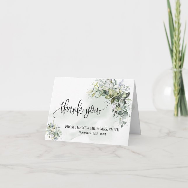 Carte de remerciements eucalyptus succulent mariag (Devant)