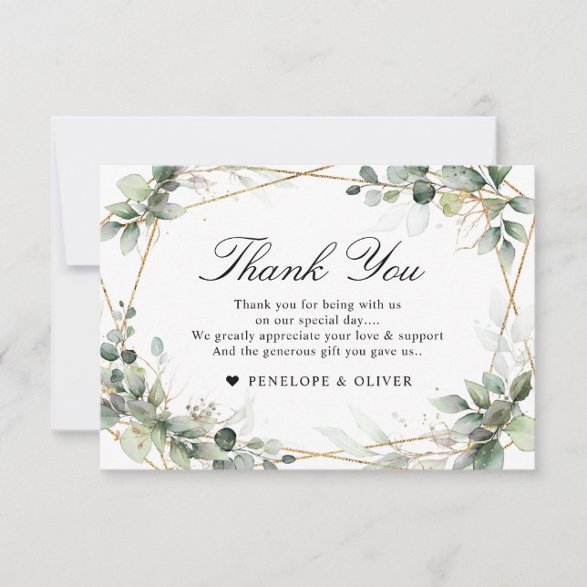 Carte De Remerciements Eucalyptus Verdure Botanique Mariage géométrique (Devant)