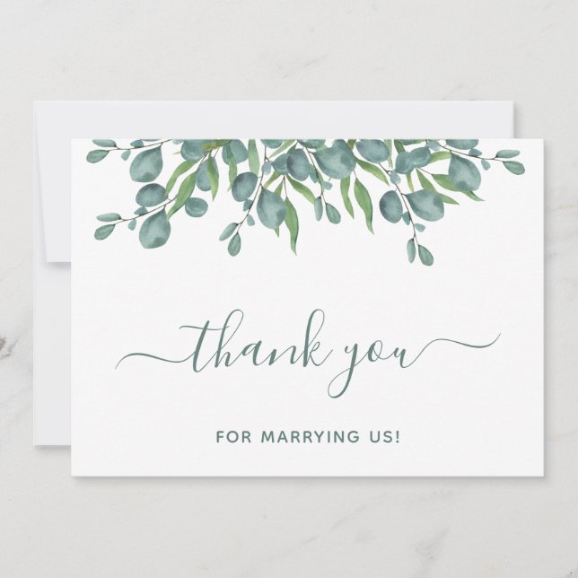 Carte De Remerciements Eucalyptus Verdure Élégant Mariage Officier (Devant)