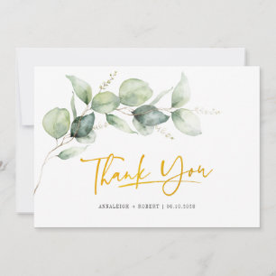Carte De Remerciements Eucalyptus Verdure Mariage doré à la main