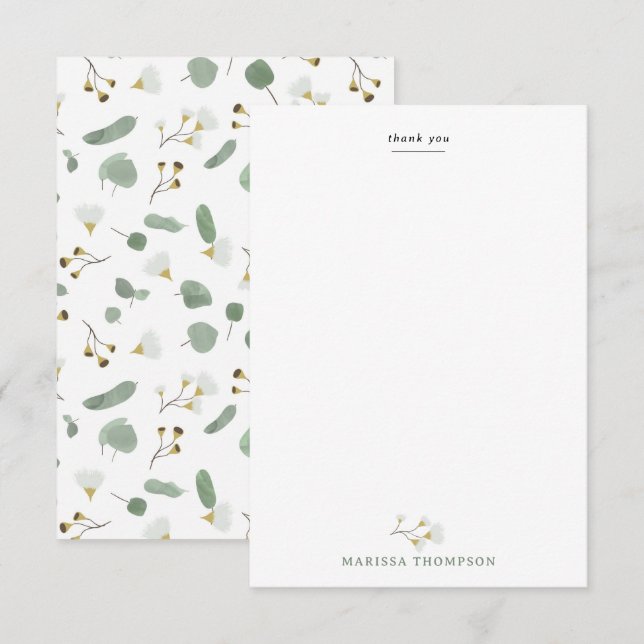 Carte De Remerciements Eucalyptus Vert Argent Dollar Gum Blossoms (Devant / Derrière)
