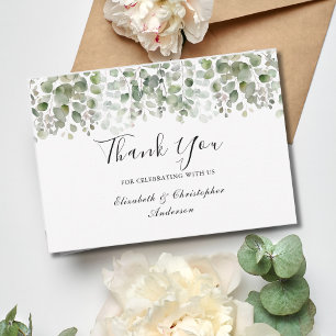 Carte De Remerciements Eucalyptus Vert Elégant Mariage Aquarelle