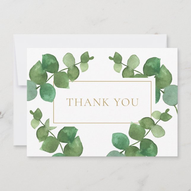 Carte De Remerciements Eucalyptus Vert Elégant Or Géométrique (Devant)