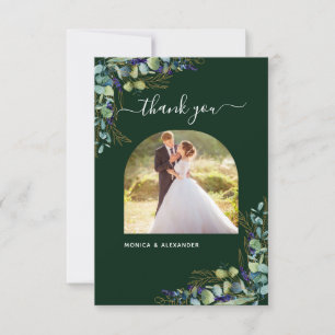 Carte De Remerciements Eucalyptus vert émeraude mariage photo moderne