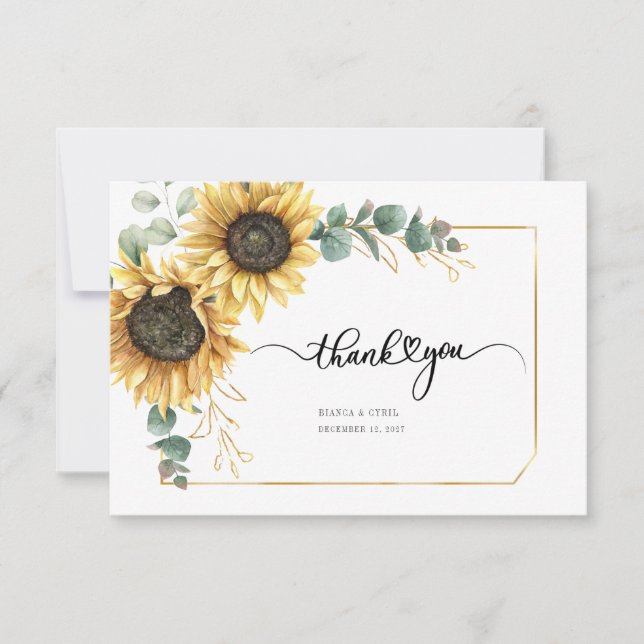 Carte De Remerciements Eucalyptus Vert Tournesol Floral (Devant)