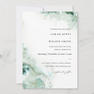 Carte De Remerciements Evêque moderne vert Argent Agate Mariage Invitatio