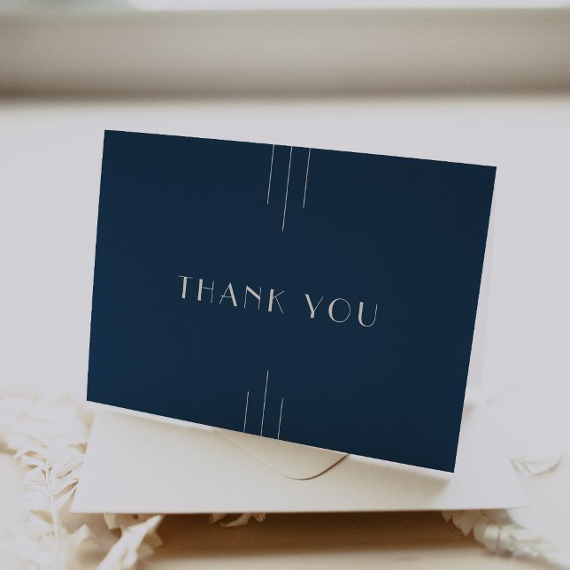 Carte De Remerciements EVERLY Classic Modern Art Deco Navy Blue Wedding (EVERLY Classic Modern Art Deco Navy Blue Wedding Thank You Card)