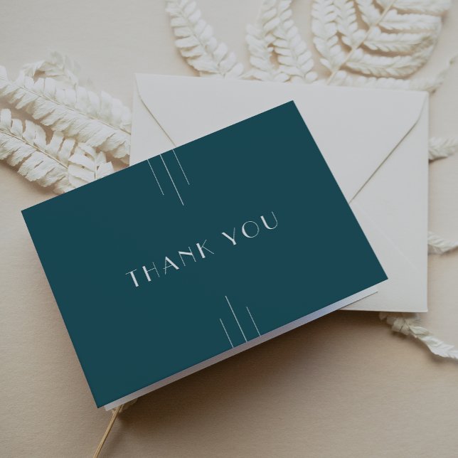 Carte De Remerciements EVERLY Simple Retro Art Deco Peacock Teal Wedding (EVERLY Simple Retro Art Deco Peacock Teal Wedding Thank You Card)