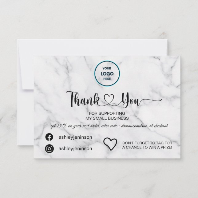 Carte De Remerciements Exprimer sa gratitude avec élégance : marbre blanc (Devant)