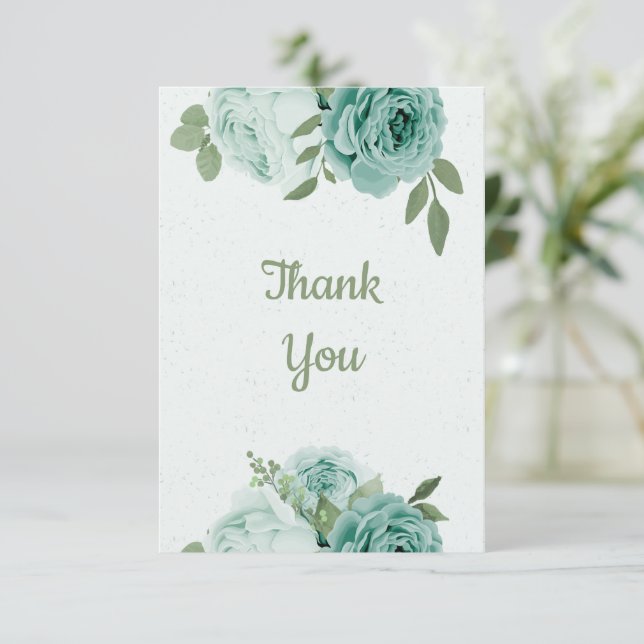 Carte De Remerciements extraordinaire fleurs bleues vert feuille botaniqu (Debout devant)