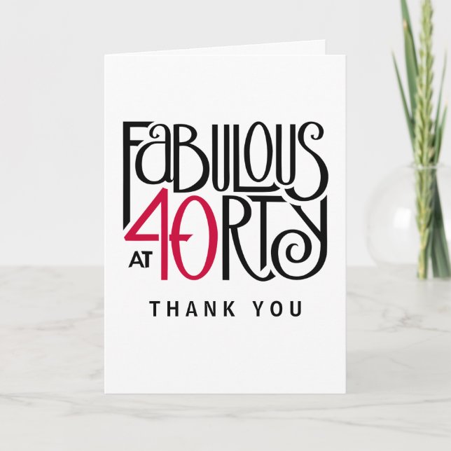 Carte De Remerciements Fabulous 40 Black Red Thank (Devant)