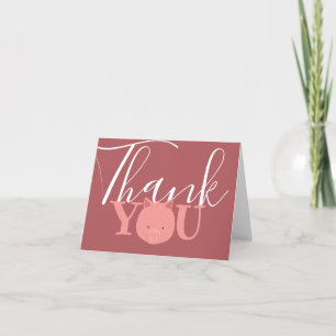 Carte de remerciements face de porc rose