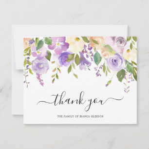 Carte De Remerciements Faire Aquarelle Fleurs Violettes Obsèques Sympathi