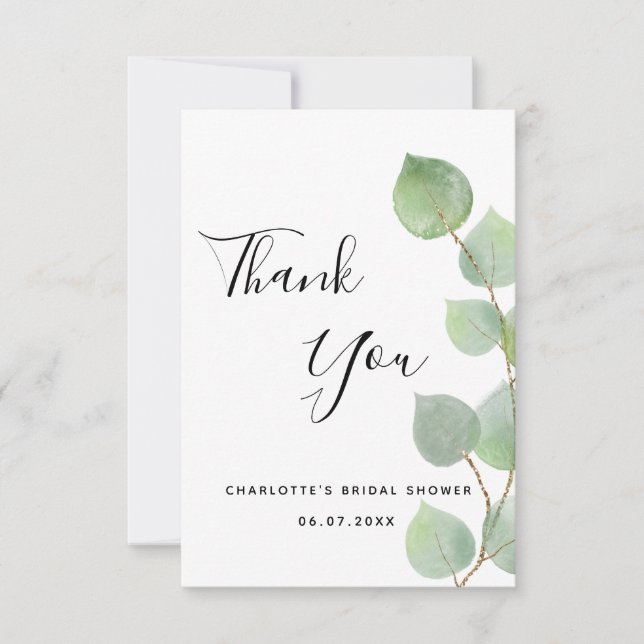 Carte De Remerciements Faire part de mariage avec feuillage d'eucalyptus (Devant)