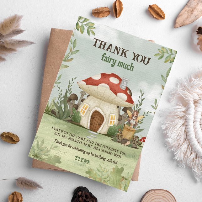 Carte De Remerciements Fairy First Woodland Champagne 1er anniversaire (Fairy First Birthday Thank You Card)