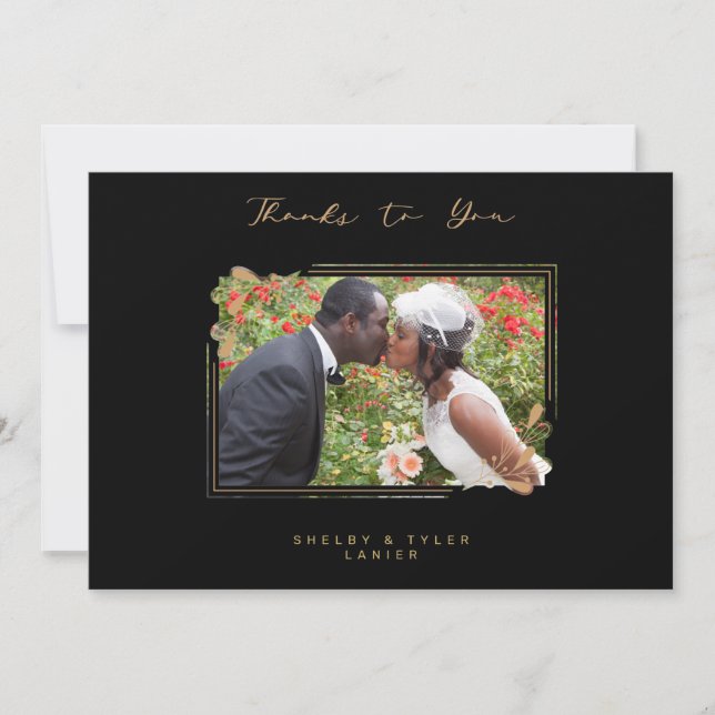Carte De Remerciements Fake Golden Branches Fancy Calligraphy Photo (Devant)