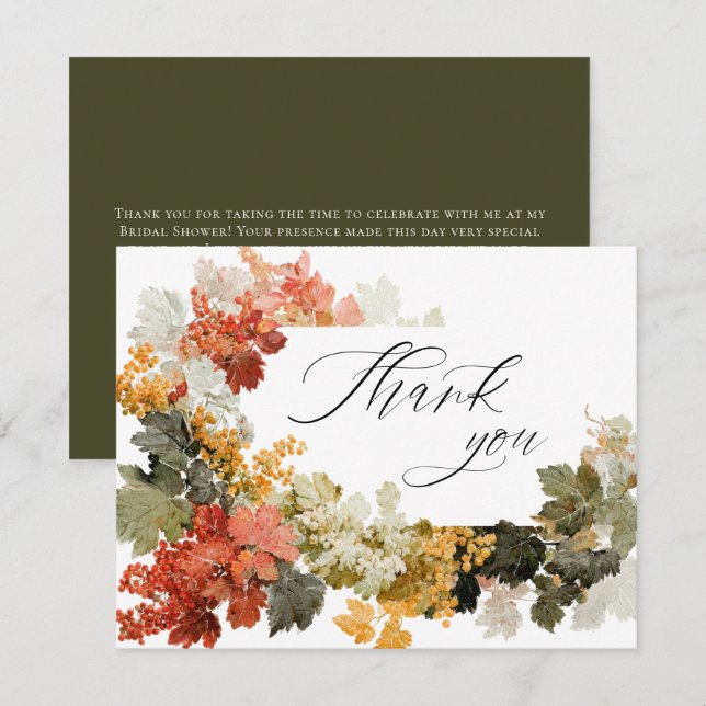 Carte De Remerciements Fall in Love Autumn Calligraphy Bridal Shower (Devant / Derrière)