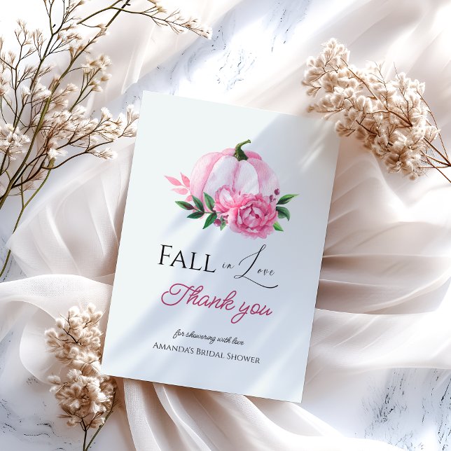 Carte De Remerciements Fall Love Blush rose Citrouille Fête des mariées r (Créateur téléchargé)