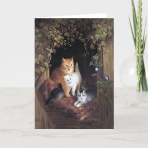 Carte De Remerciements Famille de chats et feuille d'ivoire par Henriette