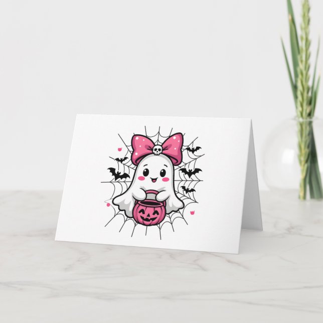 Carte De Remerciements Fantôme éffrayant avec Pink Bow Sensibilisation au (Devant)