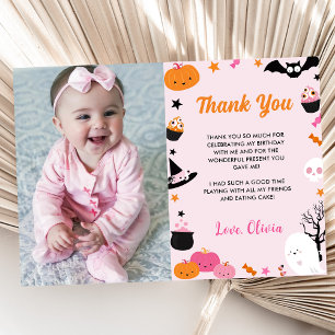 Carte De Remerciements Fantôme Halloween Anniversaire Pink Photo