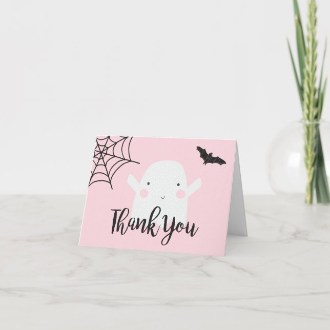 Carte De Remerciements Fantôme rose Baby shower d'Halloween (Devant)