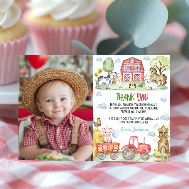 Carte De Remerciements Farm Animals Barnyard Birthday Photo (Créateur téléchargé)