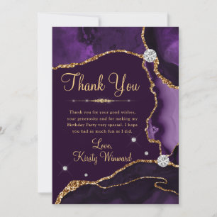 Carte De Remerciements Faux agate scintillant violet et or pour anniversa
