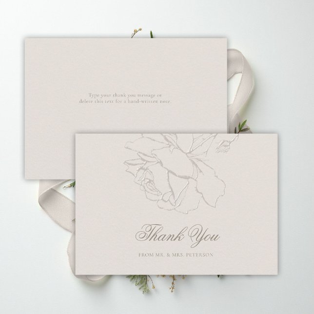 Carte De Remerciements Faux Embossed Roses Ecru Classic Formal Wedding (ethereal wedding theme ecru thank you formal traditional modern classic floral roses elevated)
