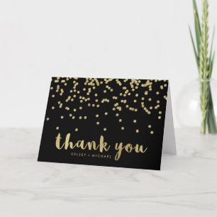 Carte De Remerciements Faux gold confeti on Black  
