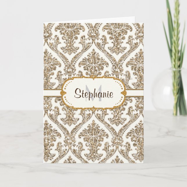 Carte De Remerciements Faux Gold Parties scintillant Damask Floral Patal  (Devant)